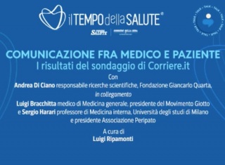 Locandina dell’evento “Comunicazione fra medico e paziente – I risultati del sondaggio di Corriere.it”